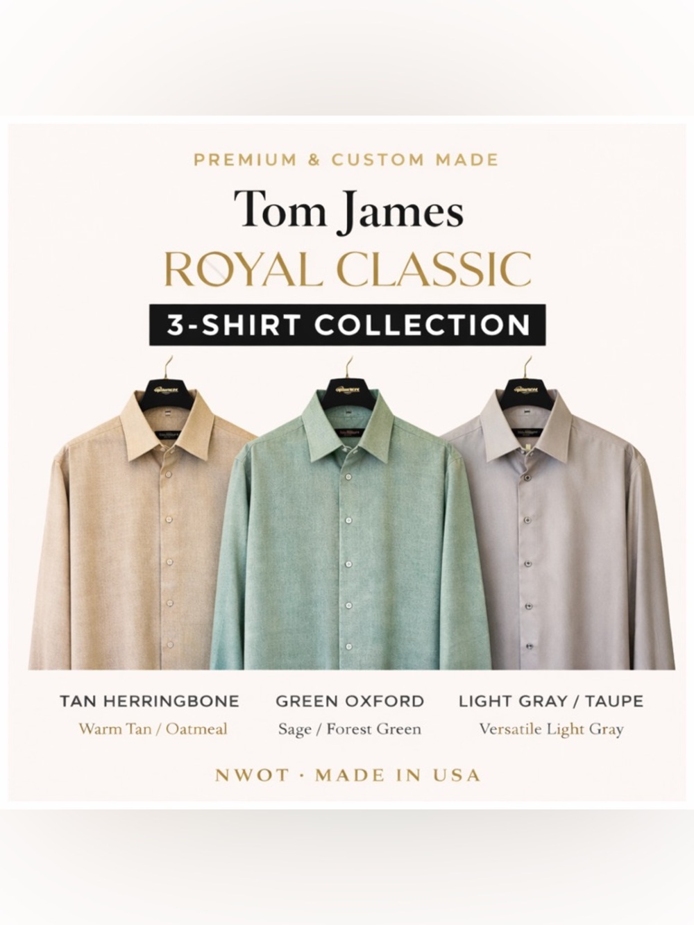 Tom James "Royal Classic" 3-Dress Shirt Bundle | Made in USA | NWOT |